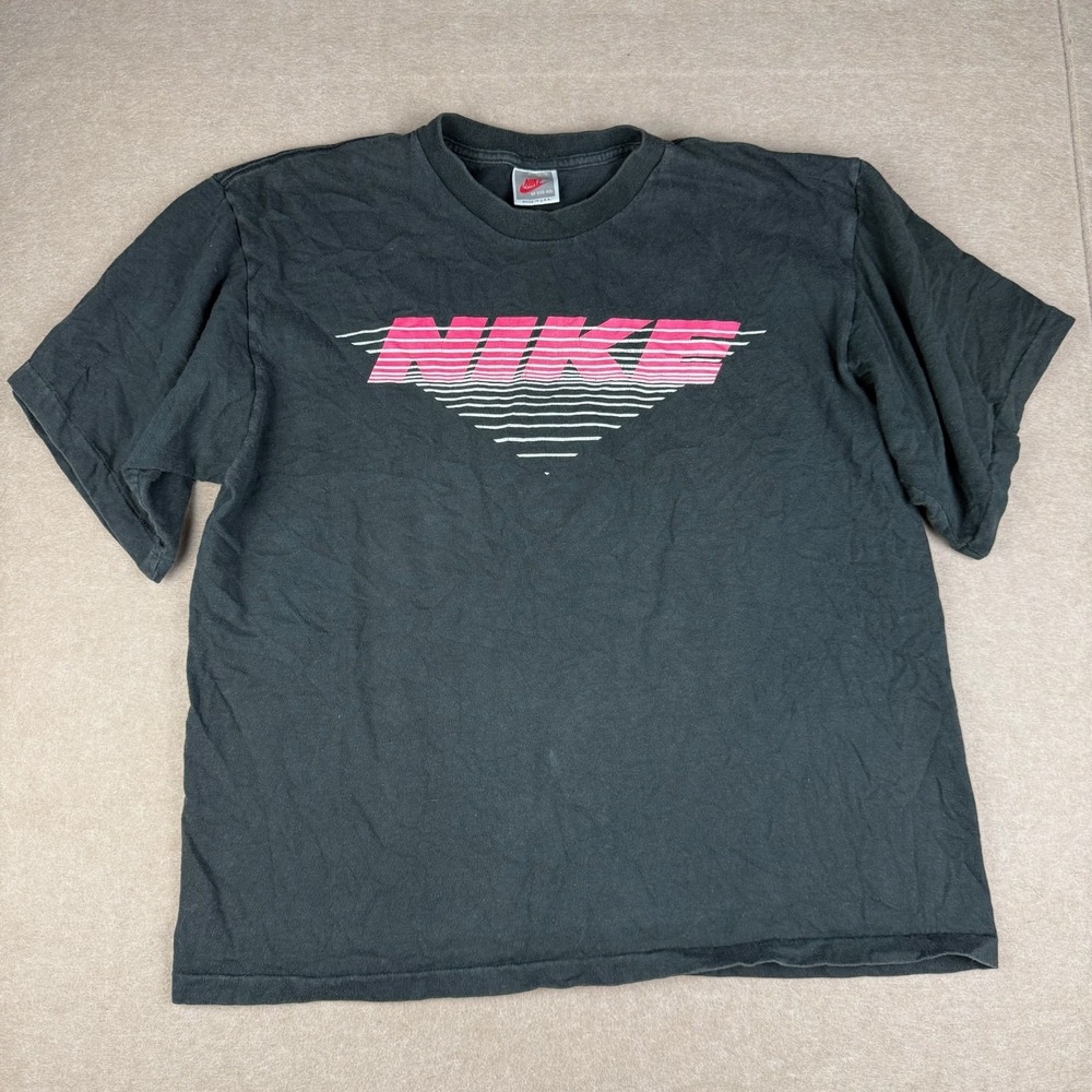Vintage Nike Shirt Mens M Black Pink Graphic Logo Single Stitch USA Made